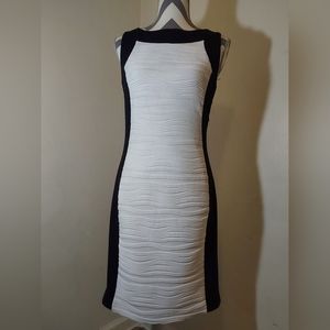 Calvin Klein Women's Size 4 White Black Tie Knee Length Sleeveless Dress Profess